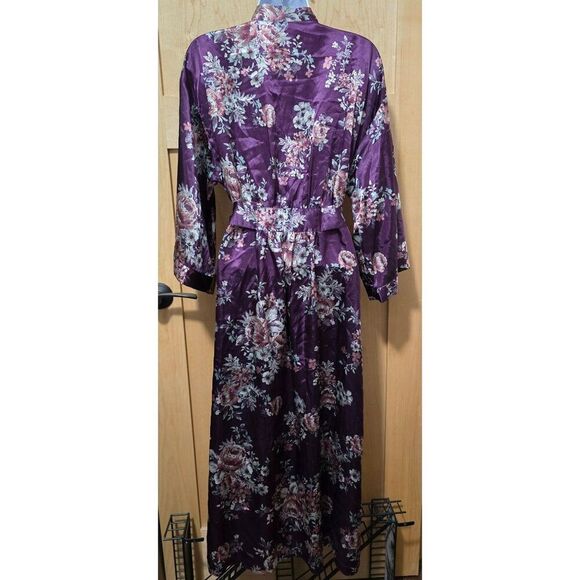 Floral Satin Kimono Robe With Waist Tie Purple & Pink Womens Medium fairycore - Picture 5 of 10
